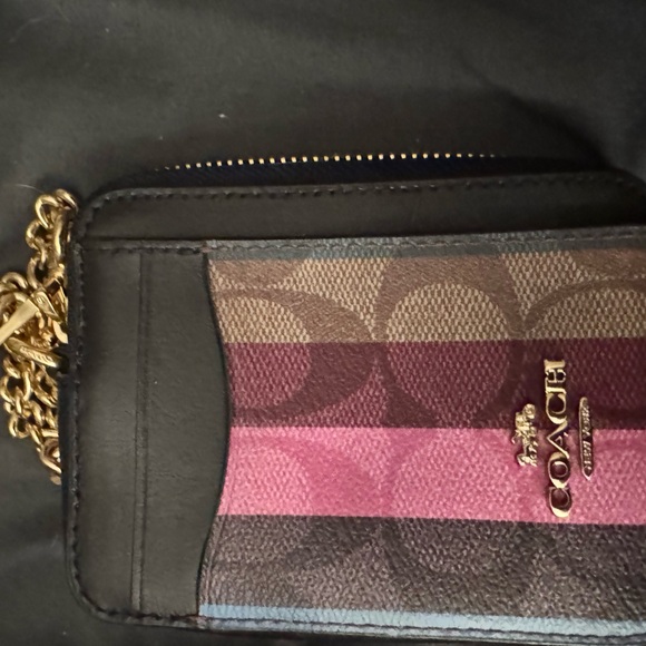 Coach Striped Card Holder with Gold Chain - Picture 1 of 2